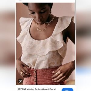 Sèzane Vahine Ruffled Cream and White Blouse